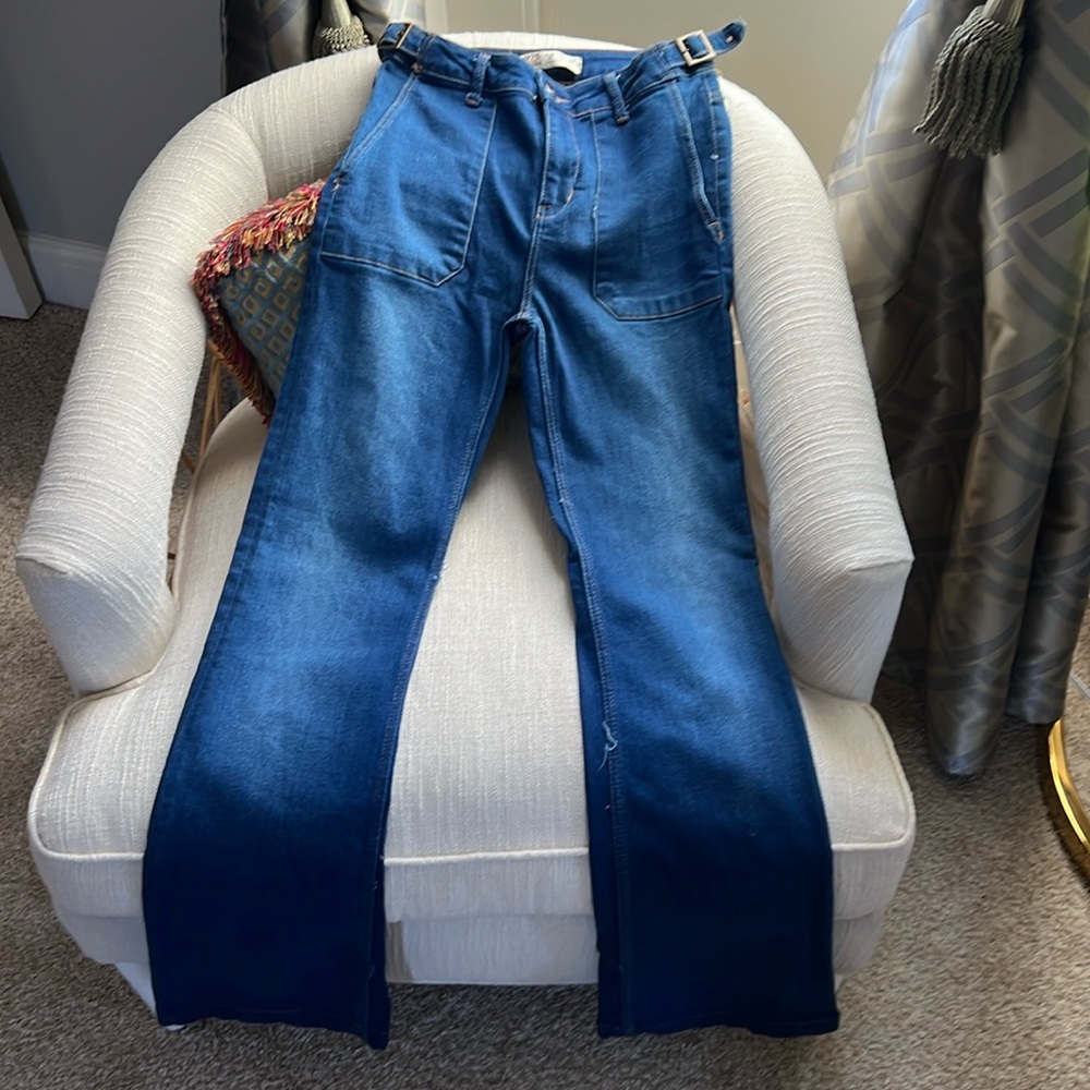 Zara  Z1975 high waisted flare jeans with buckle detail at waist size 4